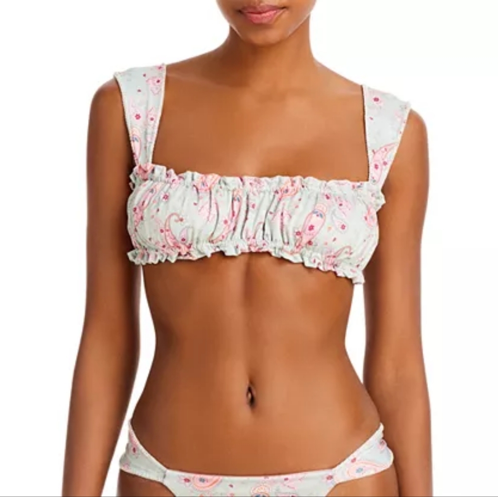NWT Capittana Mia‎ Pink Paisley Ruched Bandeau Bikini Top M